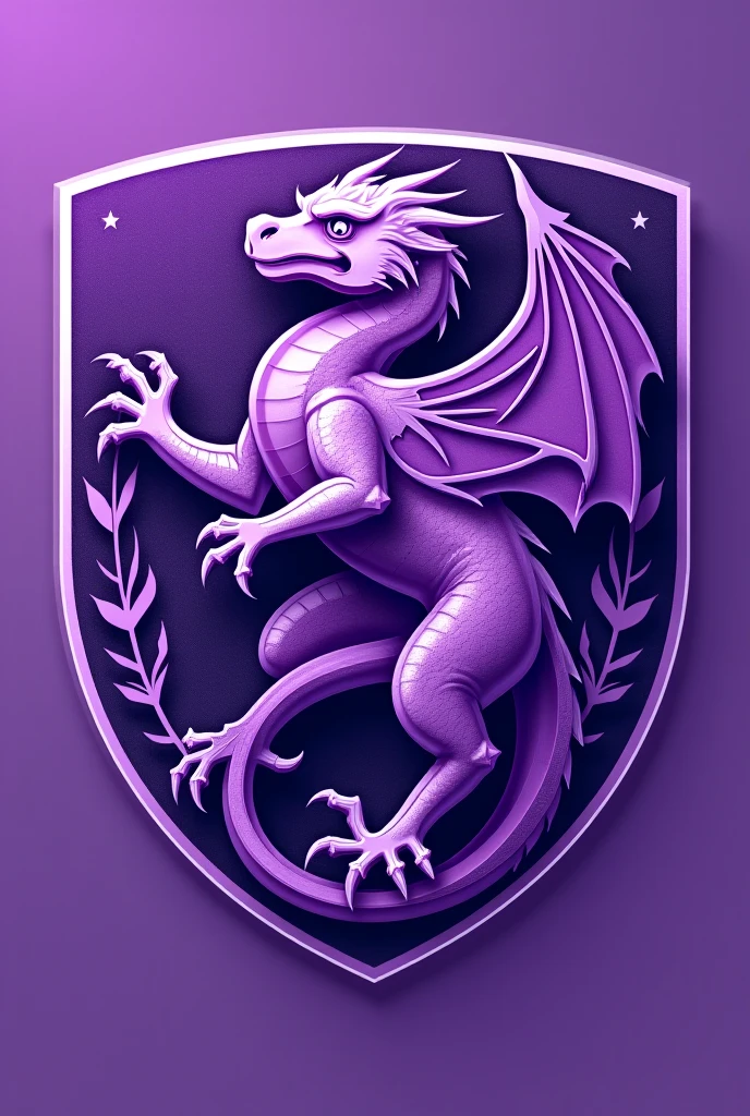 Football shield logo with dragon outline with wings and crown in purple color