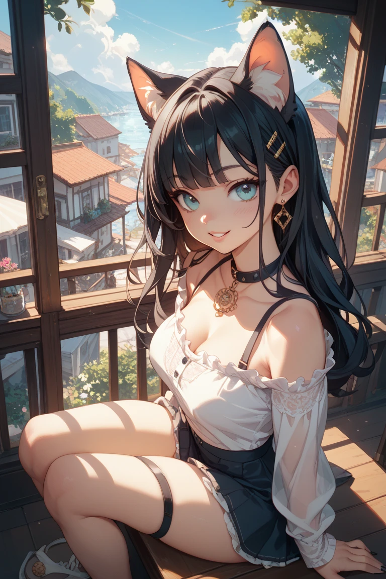(obra maestra,Super detail,en 8K,best composentarseion,changing edge lighting,photorealsentarseic,dynamic shooting:1.5),Vista desde el frente,solo,(((orejas de gato))), (junkotvv, pelo negro largo con flequillo orejas de gato, ojos rojos),hermosos ojos detallados,looking to the camera,shy,rubor,Cara sonrojada,brillo pegajoso,super detailed sticky wet skin,grande ,escote,sentarse,(separar las piernas,levantar una pierna,ocultar la cara con un brazo,cover the body with a bath towel,Breast protrusion:1.7),fantastic night sky,in a wild outdoor rock bath,vagamente iluminado por luces de linterna,(Lleno de vapor,light particles:1.5), profundidad de campos