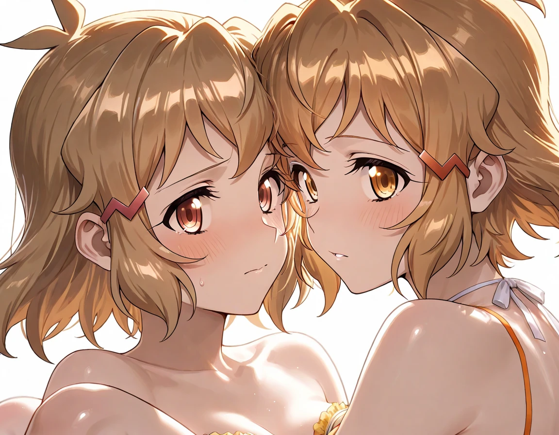 1girl, completely naked, showing opened pussy to viewer, beach, orange hair, short hair, petite, high-res, masterpiece, 8k, Blush cheeks, bend over upper body to show ass to viewer, looking at the viewer, creampie on pussy, small boobs, small ass, small hips, naked ass, picture from behind