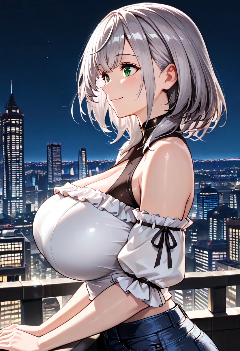 anime artwork, score_9, score_8_up, score_7_up, score_6_up, score_5_up, score_4_up, floox style //////Himiko toga, big breasts, she is 24 years old, style_3, ,, , naked,, yellow eyes, , nude, roof, foreshortening
