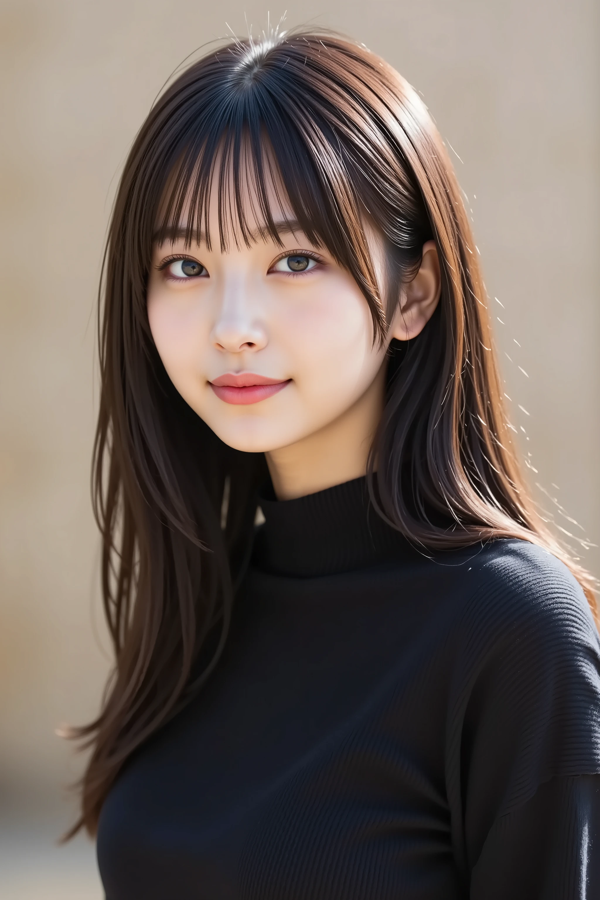 A close up of a woman with long hair wearing a black top - SeaArt AI
