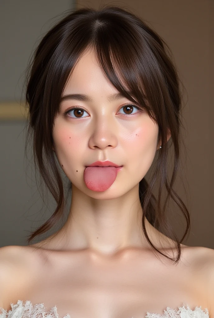 (Realistic:1.3、Ultra HD、Ultra-high resolution、8K、Female Japanese Housewife、寝室でBlowjobチオをするMature Woman:1.5、At the bed)、((Look Viewer:1.8))、(Extremely realistic skin texture:1.4)、(Realistic:1.3)、short hair、((Embarrassed expression:1.5))、(blonde:1.5)、48-year-old woman、Mature Woman、Ponytail Hairstyles、(Brown eyes:1.3)、(Face close-up:1.38)、(Sweaty:1.2)、(Nipplesを見せる)、((衣服から突き出たNipples,))、dress、美しいNipples、Nipples、(Shooting from the side:1.1)、Drooling、((Blowjob、Cum in mouth、))、((Sticking out tongue:1.2))