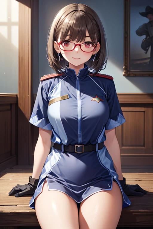 (8k, RAW photos, top quality, masterpiece: 1.2), (High Quality), ray tracing, HDR, (High Details), (Face detail), (Shadow Detail), (amplected), stylized blush, 3d, 3d render, 1girl, solo, masterpiece, best quality, high quality, highres, 4K, wide grin, winking, wink, lip gloss, makeup, beautiful eyes, woman, detailed, cleavage, thick thighs, 1girl, solo, masterpiece, best quality, high quality, highres, 4K, hhmarine, short hair, beret, heterochromia, black choker, lanyard, cleavage, sleeveless shirt, collared shirt, white shirt, high-waist skirt, blue skirt, black pantyhose, sitting at desk, on laptop