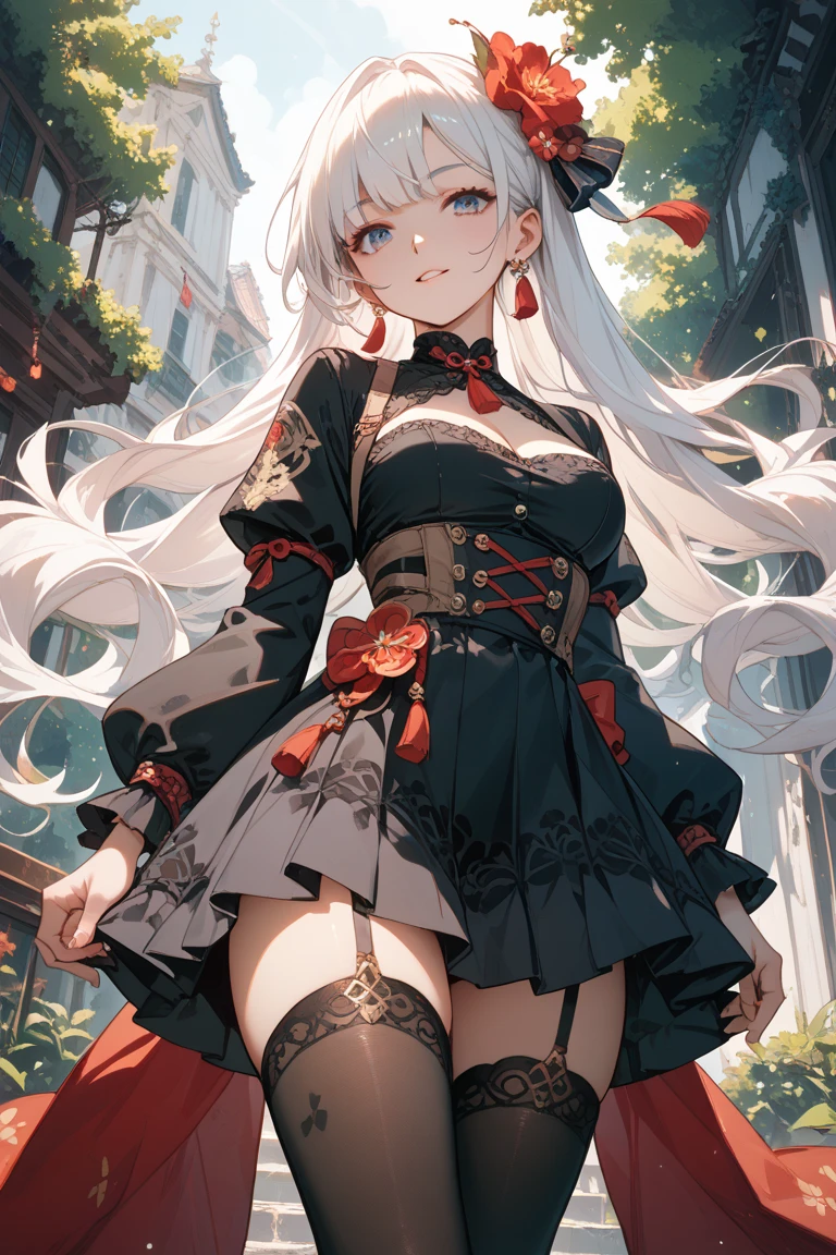 ((best quality)), ((masterpiece)), (detailed), perfect face, ((best quality)), ((masterpiece)), (detailed), perfect face(Golden ratio:1.2),(Fault color:1.3),[(White background:1.4)::10], (full bodyesbian:1.2),(Ultra-detailed:1.3), （white color background）white background, plain background, teens girl，White hair，Red glowing eyes, photorealestic,（（（Red and white trench coat））），（Red scarf)，a black pleated skirt，black t-shirts，longer sleeves，（（With a hood）），side-lighting, NSFW, Depicting female characters from ethereal anime in a high-quality anime art style，，，8K，Red and white shoes with a sense of technology，(chaotic geometric images:1.3),(nagative space:0.8), (ether colorful ink flowing:1.3), a knight, white background, plain background, Bloodborne inspired, tatty Bloodborne attire, occult aesthetic, occult, tatty red and white clothing detailed and intricate steampunk and detailed gothic lolita (with a hood), long coat, Complex laced boots, Fluttering lace flared long knee length dress with frilly petticoats, long dress, knee length dress, pleated petticoats, lolita dress, petticoats gothic lolita, beautiful small breasts, (((( Highly detailed face))), small thin nose, Small thin lips mouth, (((Very sharp focused eyes))), Very large slit precision pale grey eyes that shine like jewels. very long eyelashes, Silver hair swaying in the wind, Emitting a dazzling light in a mandala pattern, white background, Very dramatic and cinematic lighting, tatty damaged old red and white clothing, full body, whole body, body, cosmic horror, grim dark
