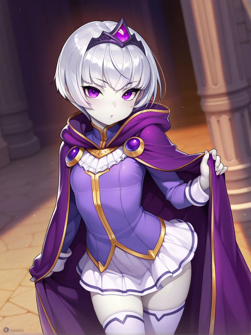 ((masterpiece,best quality)), 1girl, blackswan, veil, elbow gloves, black pantyhose, no shoes, sitting, crossed legs, (from below:1.2), smile, holding card, tarot, full body, candle,