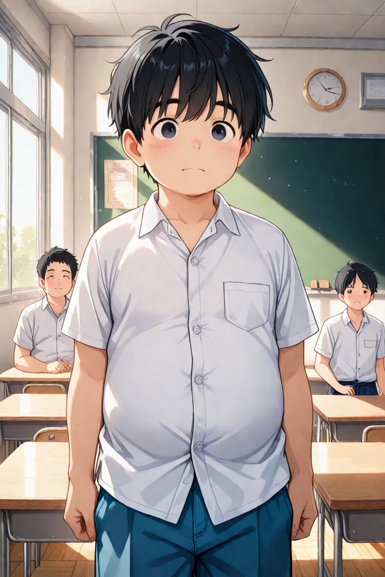 A hard-working, cute, a little chubby high school boy