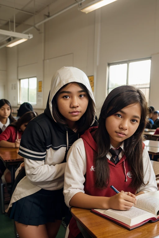 Indonesian children go to school in the morning with uniform and shoes