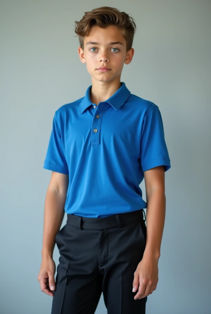 Please make a boy's shirt with a short half-sleeved collar with a combination of nepi and gray colors..simple, modern and elegant theme