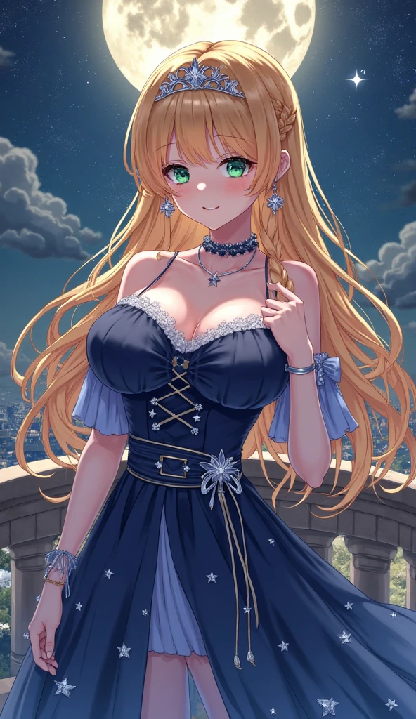 (High quality, High resolution, Fine details), colorful background, colorful, wildflowers, graceful, flowing dress, solo, curvy women, flowing blond hair, multiple layers, curly hair, sparkling eyes, (Detailed eyes:1.2), smile, blush, Sweat, Oily skin, shallow depth of field, soft lighting, rich color palette