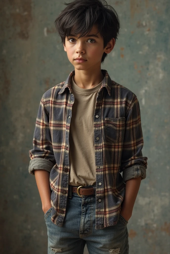 A boy in a black shirt with great quality