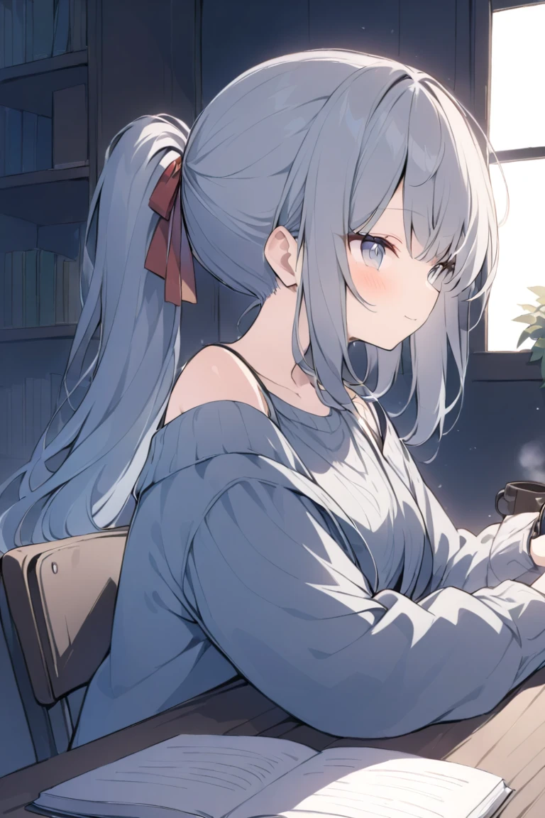 ((masutepiece)), ((Best Quality)), 8K, hard disk ((Japan bustling city 1.4)(building)(Closed Room 1.5) ((​masterpiece))、(top-quality)、(detaileds)、(1girl)、white  hair、Straight hair、Blue glowing eyes、Down Style、white  shirt、a black skirt、low angles、