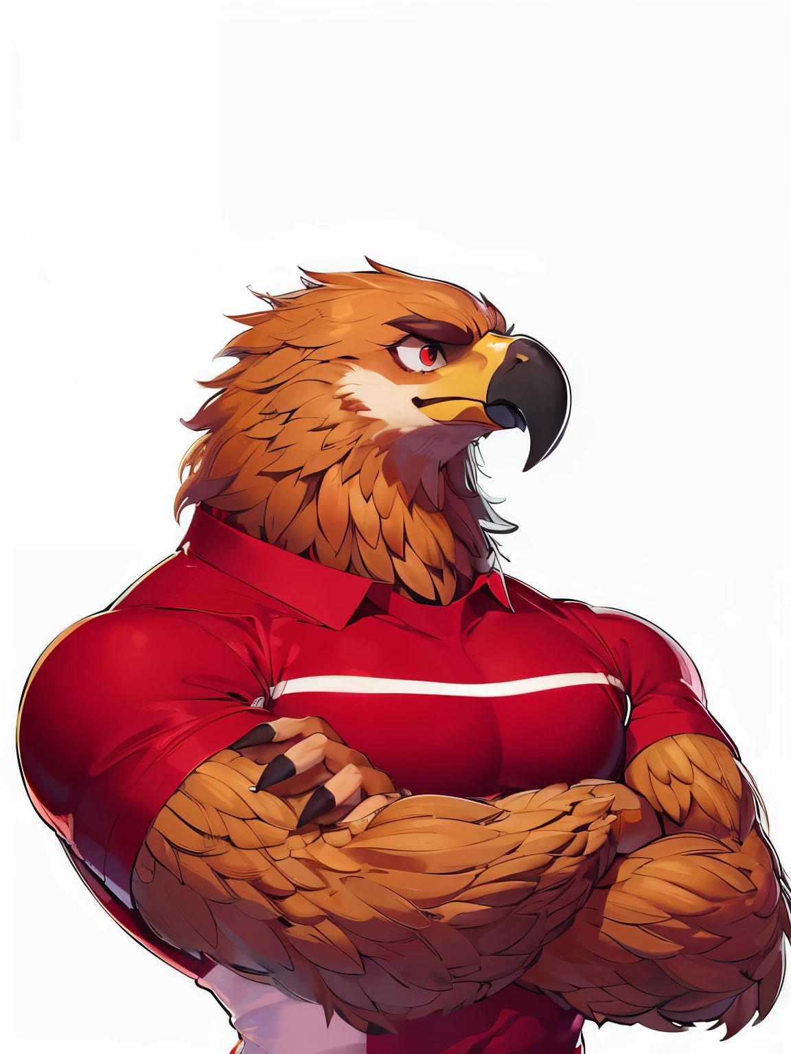 Female Chicken, muscular, brown feathers, black beak, farmer