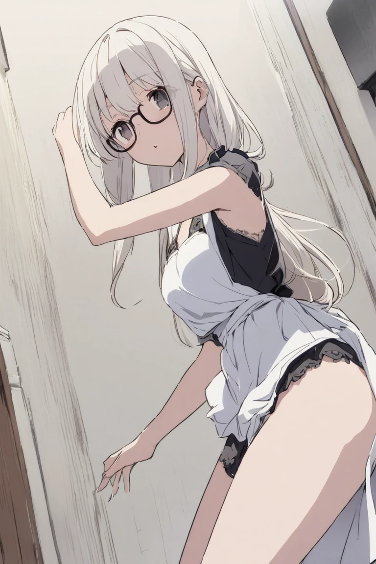 1girl in、AS-Adult、Underwear、Cute underwear、white hair、