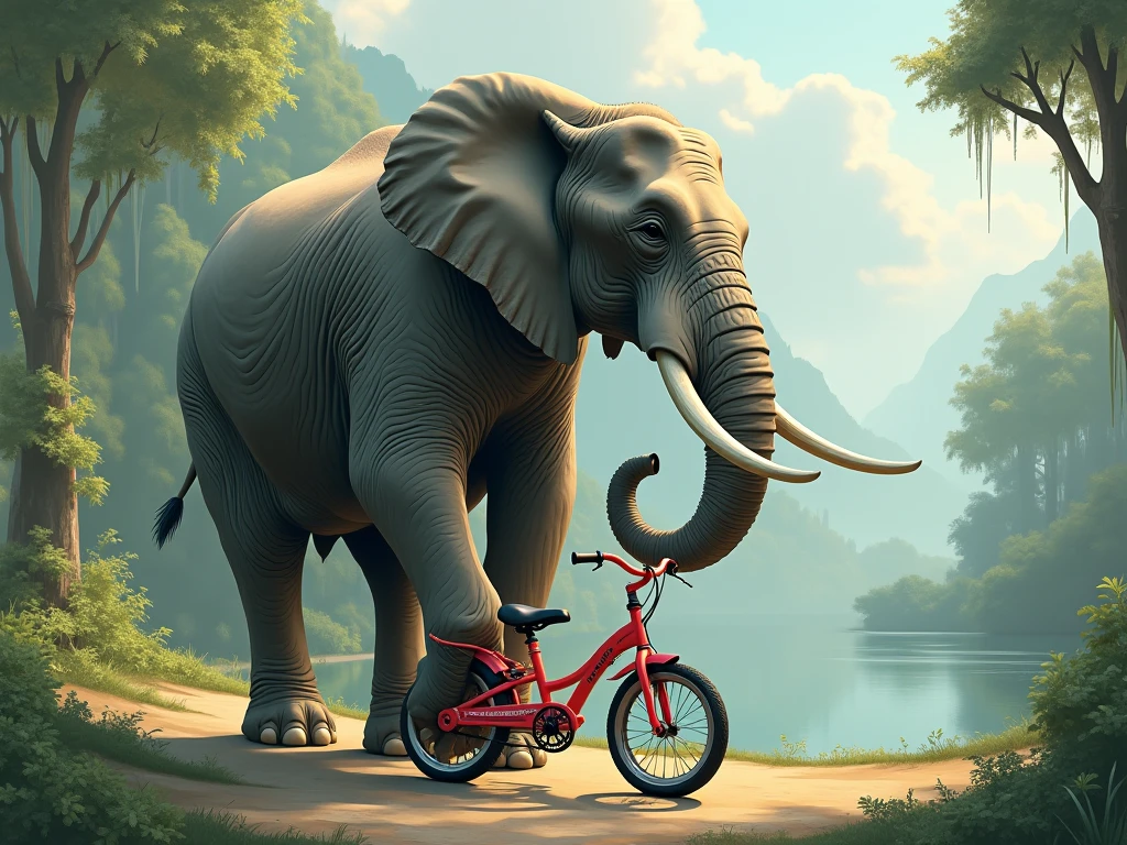 An elephat riding a bicycle