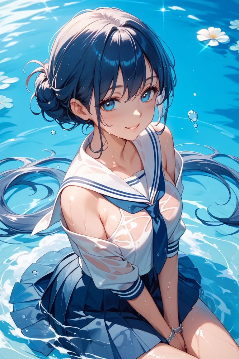 Girl with an erotic face、Panting、Sperm is being sprayed on the face、She is wearing a sexy open sailor uniform.、Sexy body,Erotic like a scene during sex