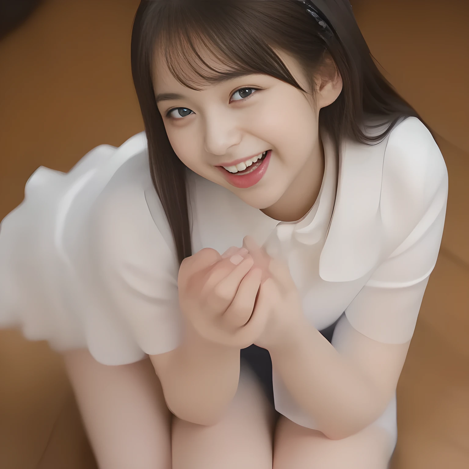 (masterpiece, best quality:1.2), High resolution, 1080P, 8K, 1girl, solo, (((Too beautiful Two zinomy noble lovely idols)) are seated on the viewer's leg and caressing the viewer together. Beautiful face looking down. All the girls are noble, neat, intelligent and beautiful slender, maximum laughter of happiness, neat seducing uniform and skirt: 1.8), (Incredibly well organized pure white face, Glossy lips, Very long black beautiful straight hair like a hair model, (((Pure and clear wet noble smiling fluttering eyes))), (((Noble and neat and noble))) Japanese school uniform, (red cute school ribbon bow-tie), girly & fluttering ((frilled gorgeous expensive white school blouse)), puffed sleeves, (cutest well-pleated noble (navy blue skirt)): 1.9) ,(beautiful legs, white socks and school loafers), (Using expensive face-whitening cosmetics to make her skin more beautiful and pure by professional makeup artist: 1.0), (The neat beautiful two succubi know well about the viewer's super fetishism for school uniforms, and satisfies it completely with skirt: 1.0), (well detailed face and seducing eyes: 1.8), (All the girls are giving the the viewer's one extreme happiness of beautiful hands and skirt: 1.5), (Two beautiful zinomy girls caress and squeeze the viewer's one passionately tenderly together with Beautiful open mouth and hands: 2), (Neat, clean, clear, noble harem atmosphere: 1.8), (hypnosis of (laughing flutter): 2) 
