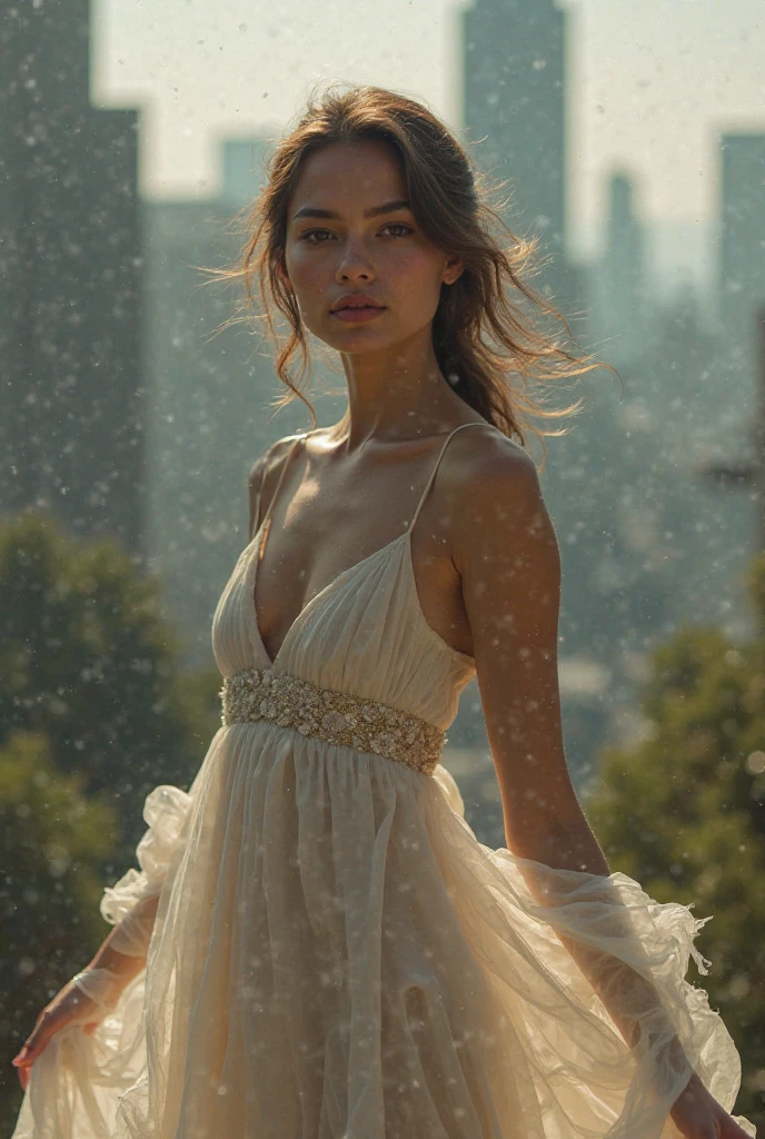 a beautiful woman in a sexy dress, long flowing hair, elegant pose, detailed facial features, warm lighting, intricate dress texture, photorealistic, dramatic lighting, colorful background, cinematic composition, hyper detailed, masterpiece, (best quality,4k,8k,highres,masterpiece:1.2),ultra-detailed,(realistic,photorealistic,photo-realistic:1.37)