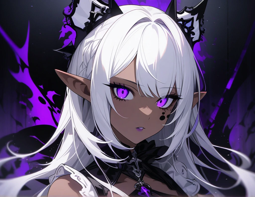 -High quality- -masterpiece- -Anime style- A dark and gloomy forest, A female wolf with grayish white hair, pink eyes, close to the screen, expression of fear and terror