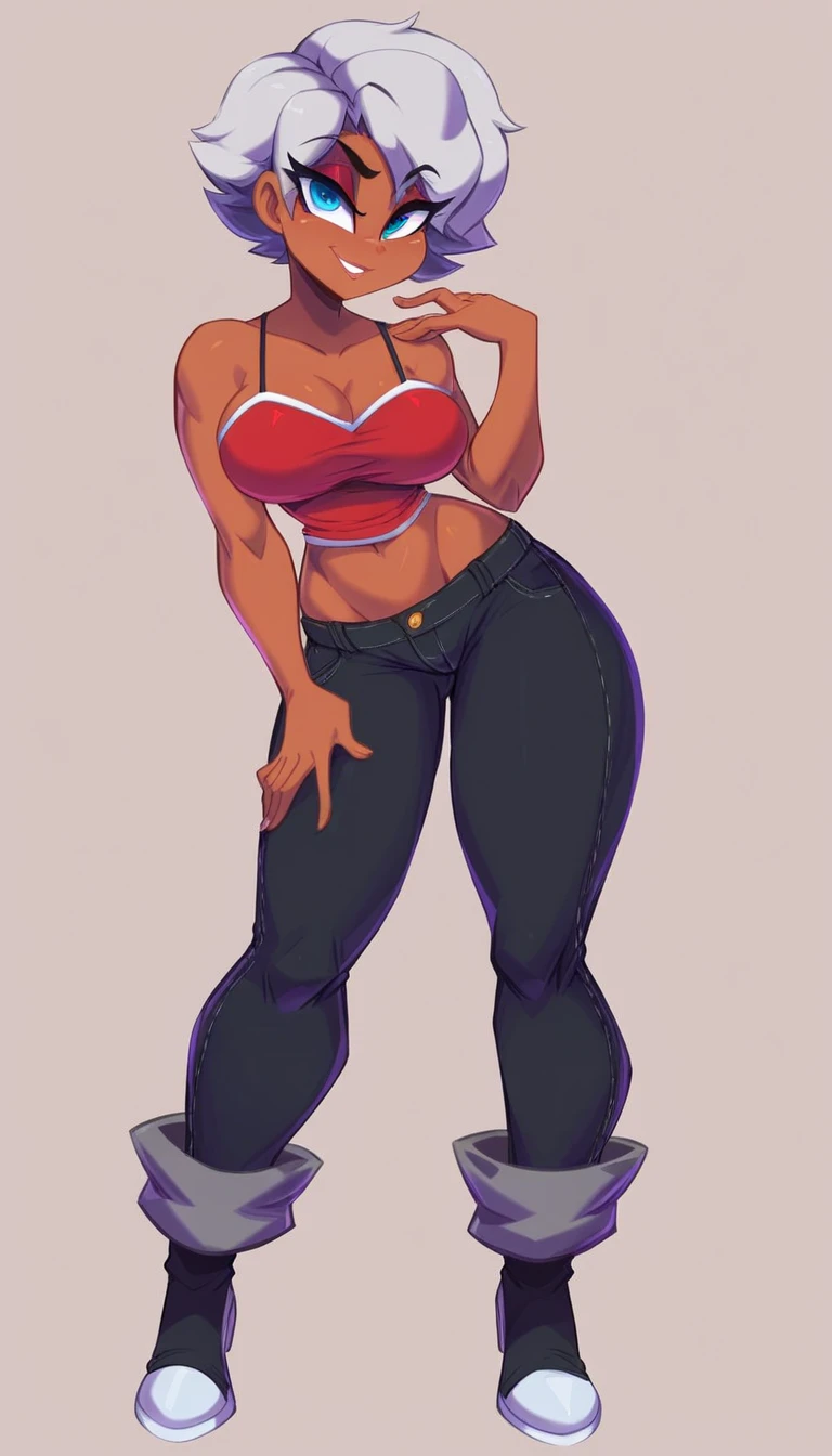 full body in image, full woman, (feet on image), simple hair, female body, white mini jeans pants, mini jeans, curvy body, large hips, beautiful woman, thicc body, big thighs, voluptuous body, full thick body, dinamic pose, curve body. detalied pose, body, simple background, expressive face, focus on face, line art, sketch