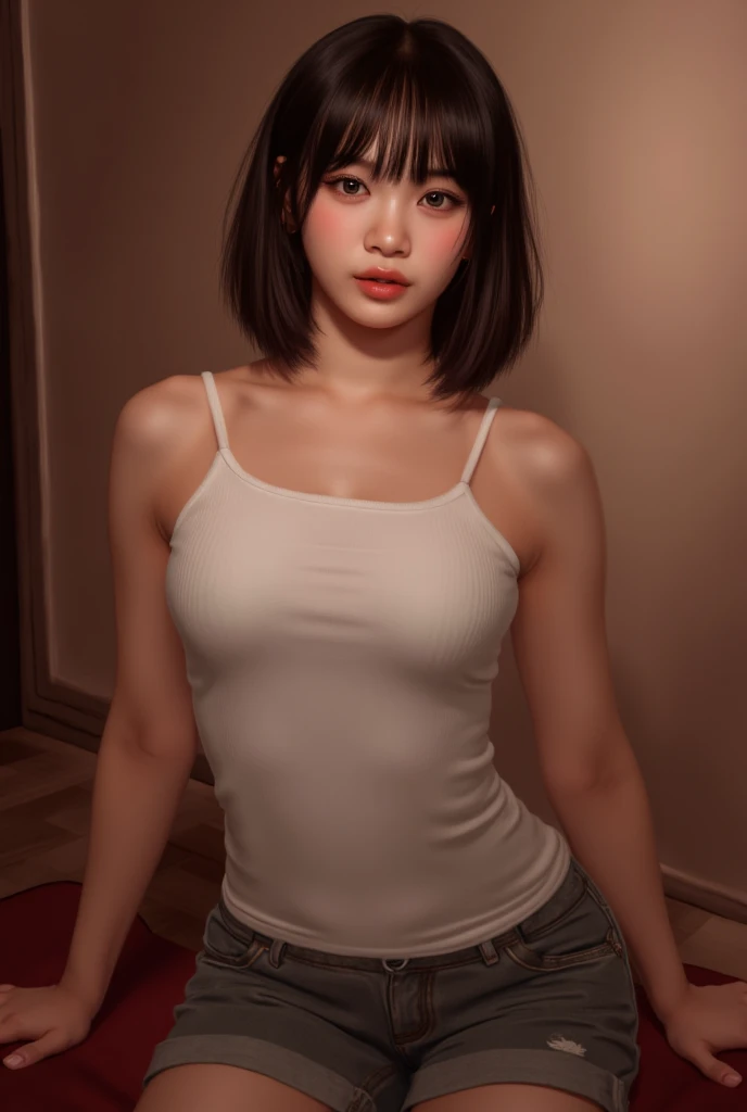 arafed asian woman in white top and panties posing for a picture, japanese model, shiori teshirogi, Chiho, Chiho ashima, nishimiya shouko, Yoshitomo Nara, Yasumoto Oka, narumi kakinouchi, wearing white camisole, aoi ogata