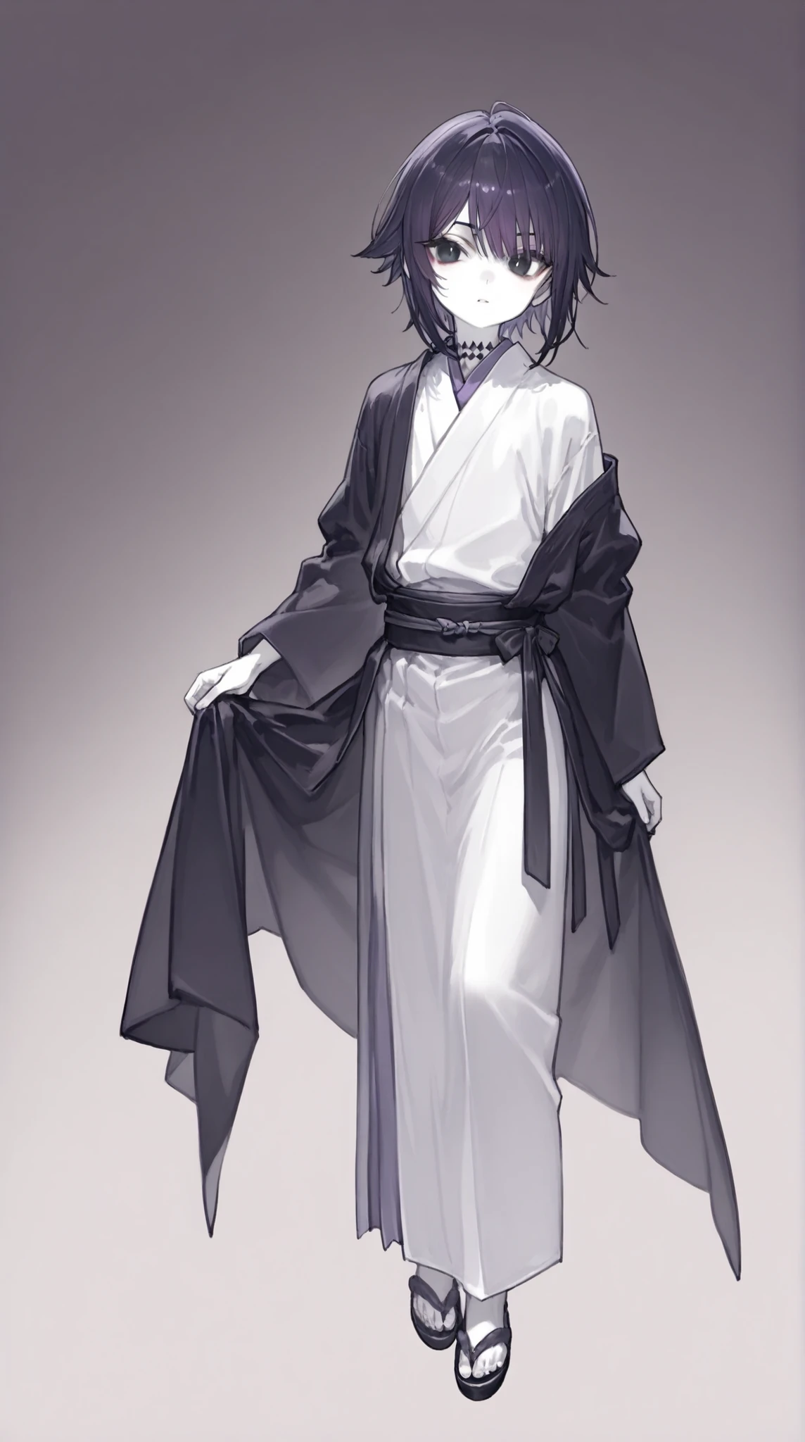 masterpiece、Close、Super high quality、Highest Quality、幼い boy、boy、Young man、 boy、 suspicious、 smooth hair、short hair、anime style、((Black purple hair:1.5))、((black eyes:1.5))、bungs、pure white skin、Original Character、intricate design、Unique Design、Long Lashes、full bodyの描画、request、Possible Adoption、full body、background、((白いbackground:1.5))、full body、pure white skin、background無地、backgroundなし、characters only、Japanese style、 kimono。