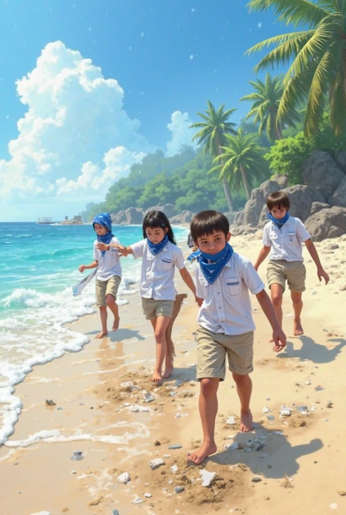 Somali boy swimming beach with backgroumg somali girls waering blue somali flag with blue airplane