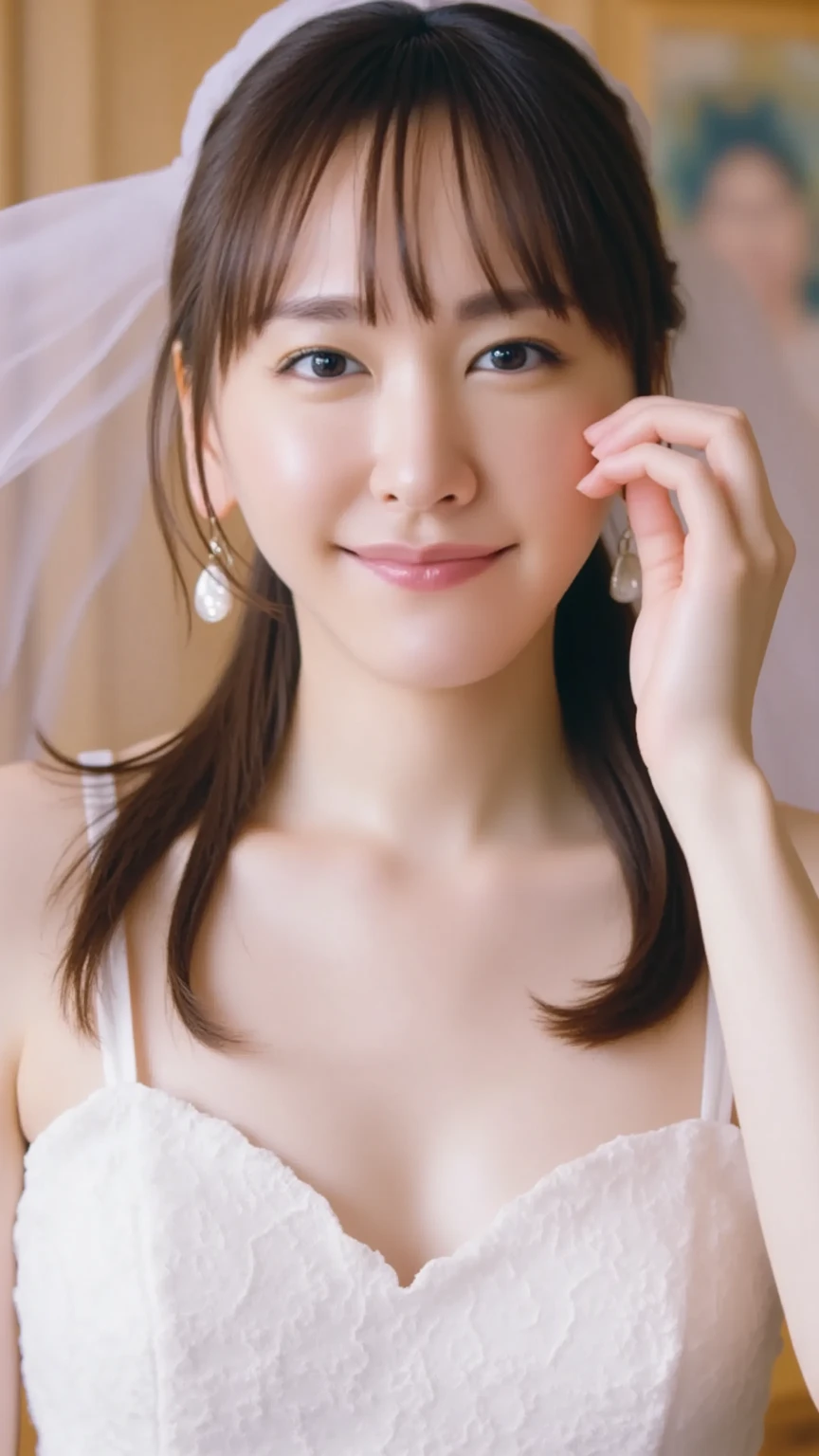 Beautiful and mature 70 year old Japanese woman, Married women, Delicate features, Long eyelashes, Sparkling Eyes, Low Ponytail, (Glossy red lipstick), elegant, A magnificent sight, Pearl Necklace, photograph, Sensual pose, Viewer discretion advised、All Nude、Heavy makeup、(((Half-open mouth)))、(Kissing Face)、(Push your lips forward)