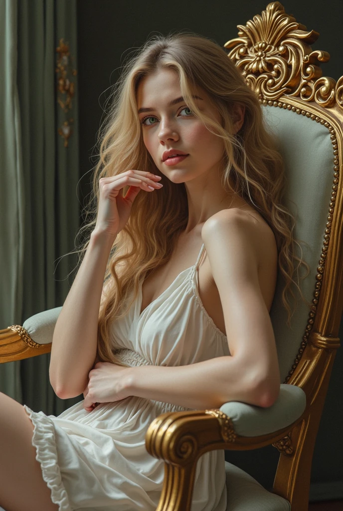 arafed woman in white dress sitting in a chair, anna nikonova aka newmilky, anastasia ovchinnikova, soft portrait shot 8 k, portrait sophie mudd, anna nikonova, alina ivanchenko, girl with brown hair, inspired by Elsa Bleda, viktoria gavrilenko, angelina stroganova, photo of a model, attractive girl
