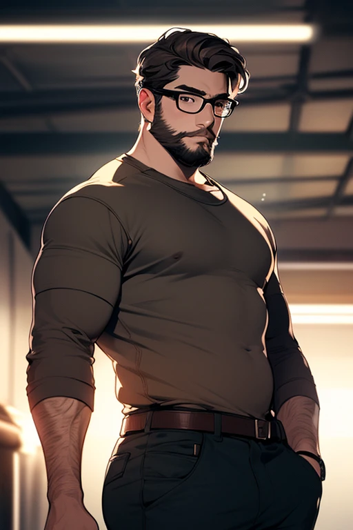 homem magro com 53 kg e baixo com um metro e meio de altura. His long face with a thin, elongated moustache had a grumpy feature, spiteful look and rounded translucent glasses.