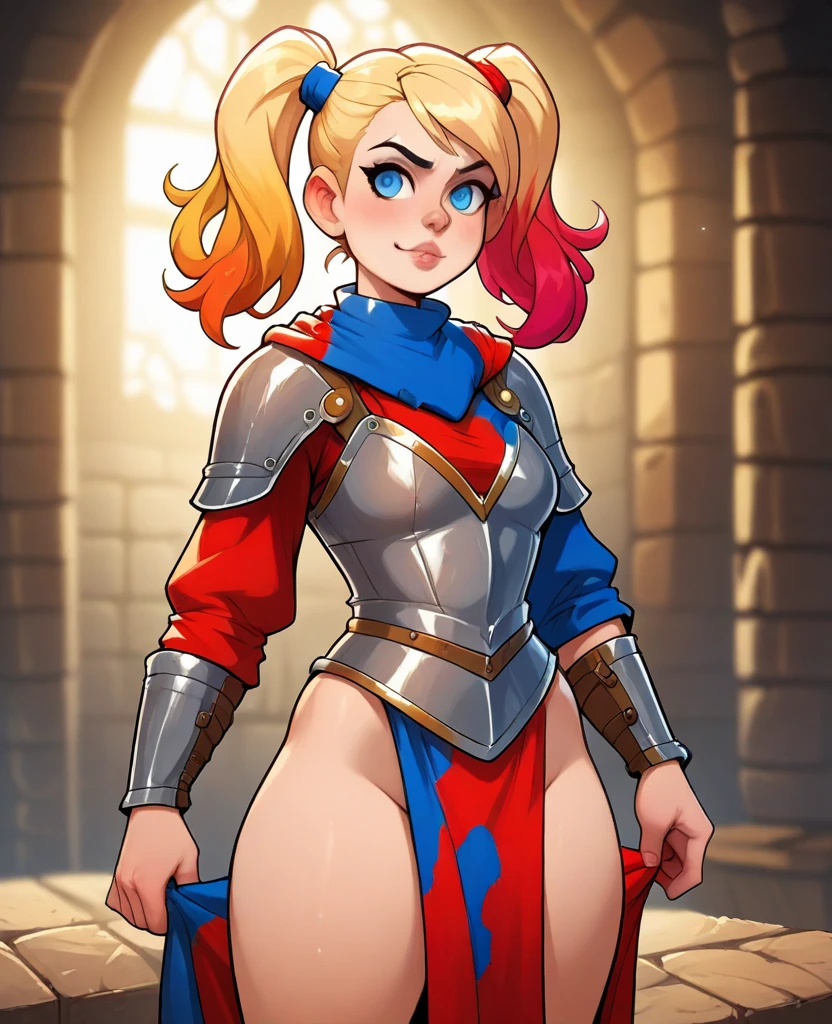 (masterpiece,best quality,absurdres,beautiful,sharp,detailed),cowboy shot,1girl,pheros,looking at viewer,big booty,helmet, shoulder armor, red dress, pantyhose,hair over one eye,blonde <lora:pheros-nvwls-v1:0.8>