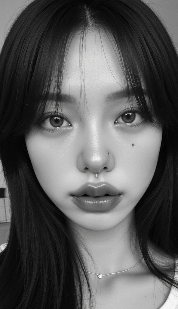 (best quality,ultra-detailed,realistic),(monochrome portrait),((face close-up)),(black and white:1.7),white background,completely ,perfect nude,essed,gleaming face,shiny skin,oiled skin