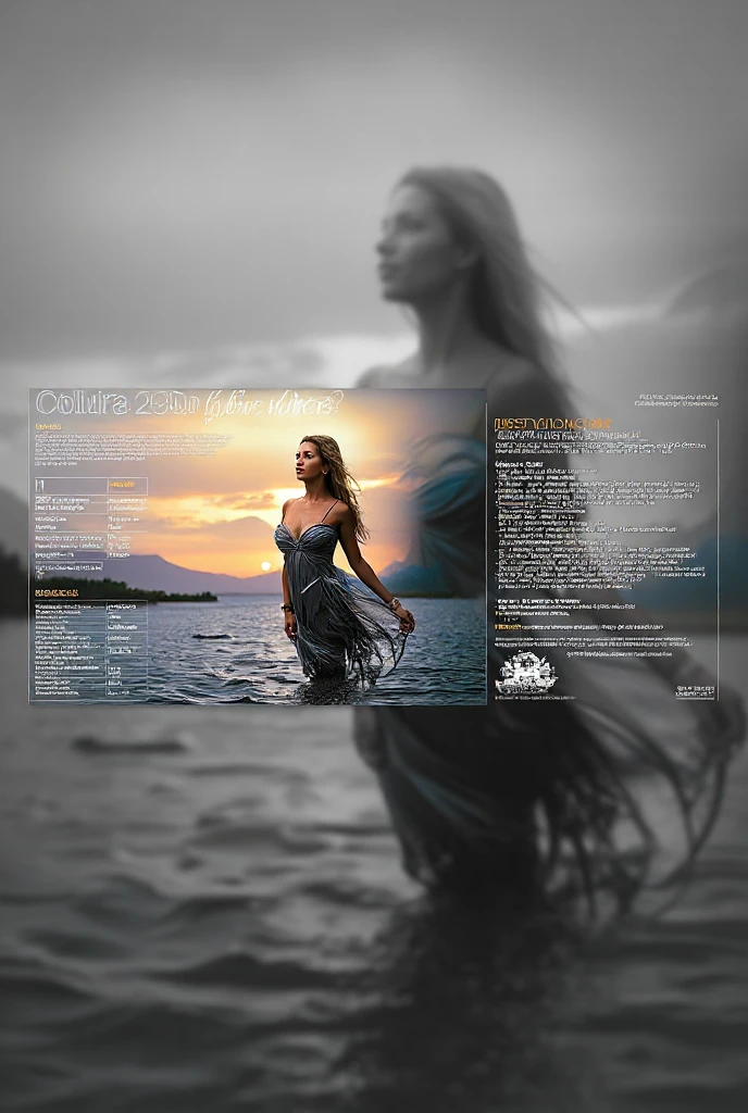 A woman Barefoot standing in an exciting way in front of an art painting, son dos est nu. Le tableau est grand, in which a wheat field horse with small flowers, La Lune et la Mer dans une exposition, and a white dress Add small red and yellow flowers in the wheat tattoo on the ankle anklets glider I tattoo on the knee --auto