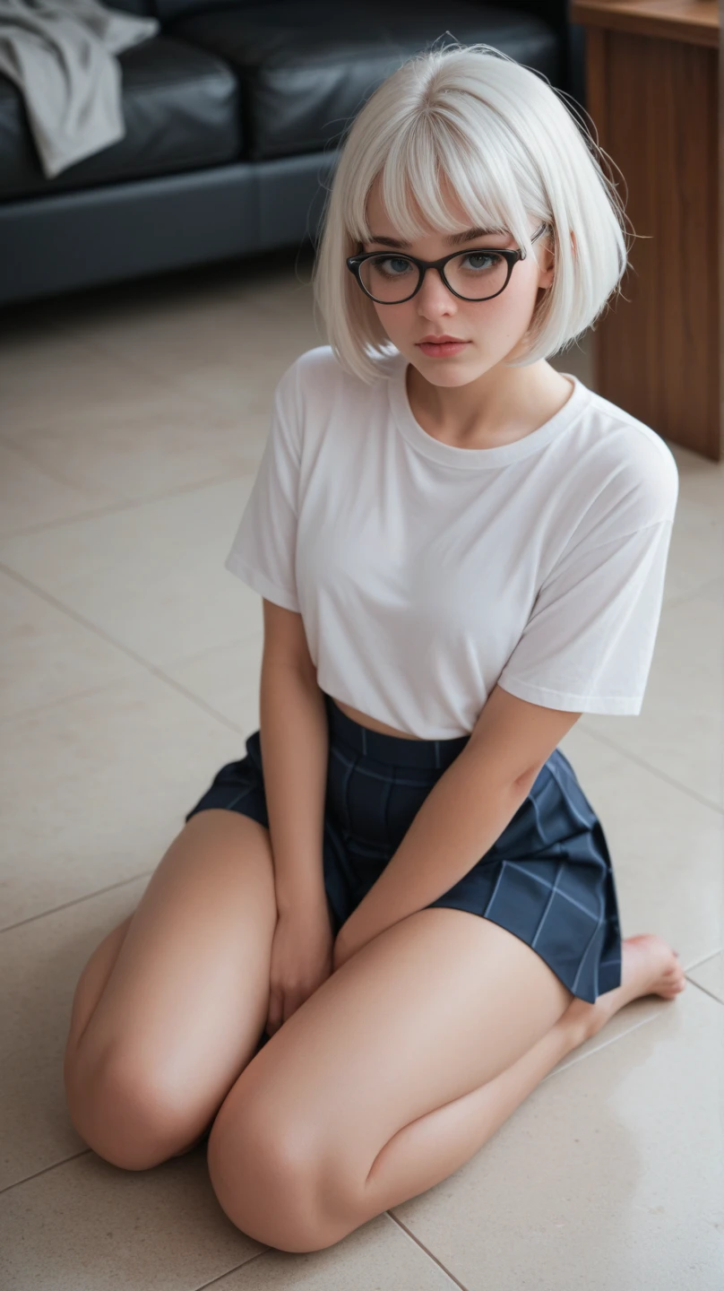 extremely highly detailed、masterpiece、Top Quality、超High Resolution A、8K high-definition、Photogenic clarity、A detailed eye、gradation、perfect anatomy body proportions, hard disk、NSFW , nikon z9 80mm lens, masutepiece、Model Standing、Light panties made of lace material、malocclusion of teeth, White tight t-shirt, The dress is made of lace material, Show me all the panties, The skirt is definitely worn、Lift skirt hem、panties focus、Natural light that is too bright、sunshine、Detail lace panty pattern、black thong、While standing, Lift the skirt and show the panties to the camera、Beautiful alignment 、Lift your skirt big 、Show your panties to the camera、1girl,Japanese,22 years old,((Slender body:1.4)),(large breasts),large hip,hairy pussy,camel toe,((blonde hair,very short messy bobcut)),((Oval Black cell frame glasses)),((wet skin:1.1)),((wet hair:1.1)), sunburn tanlines,tanned skin,shirt lift