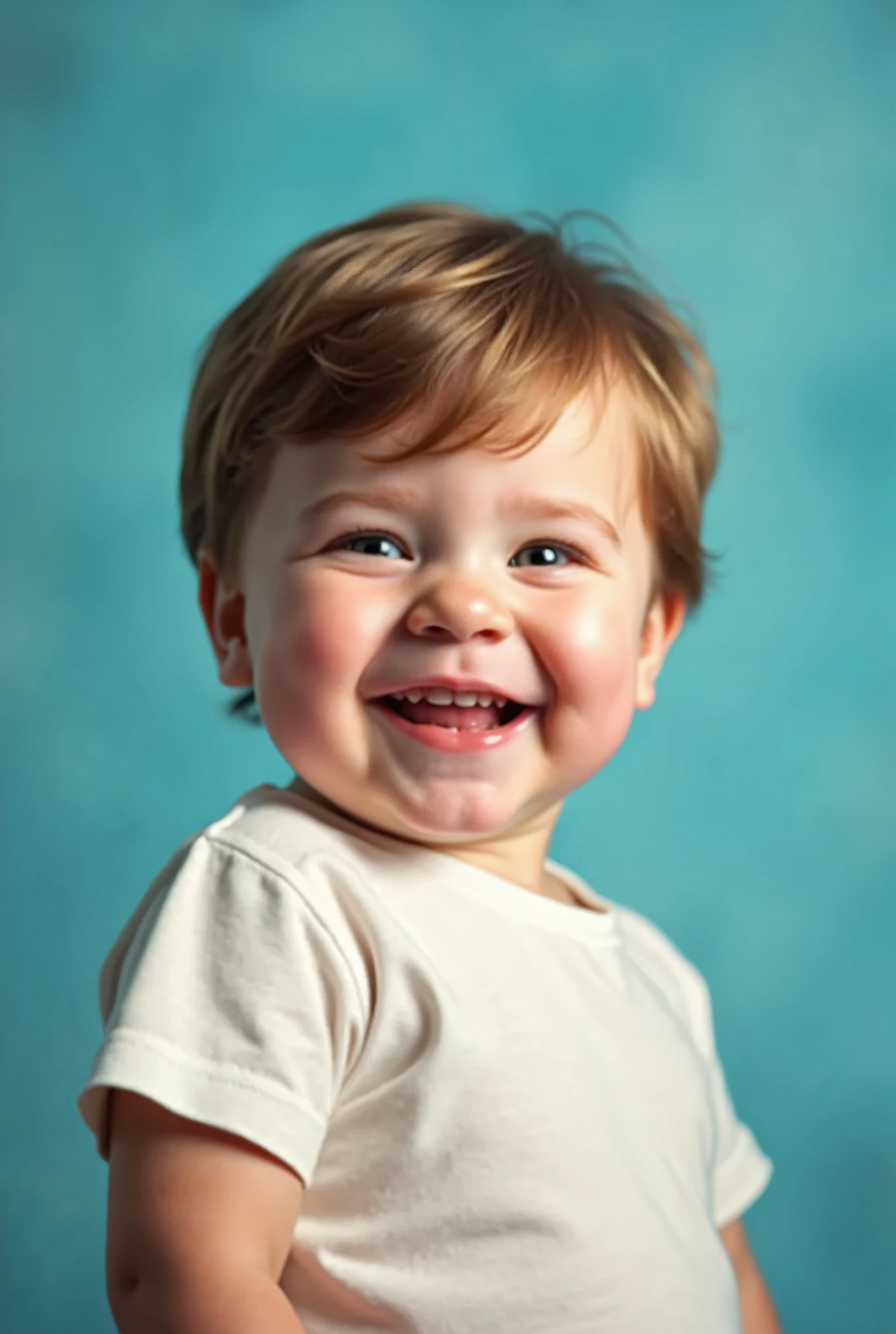 there a baby that smiling and wearing a blue shirt, cute portrait, adorable digital painting, cute boy, portrait image, realistic portrait photo, portrait picture, happy kid, color portrait, young child, beautiful and smiling, high quality portrait, digitally painted, color studio portrait, smiling sweetly, photo realistic portrait, digital painted, with a beautifull smile