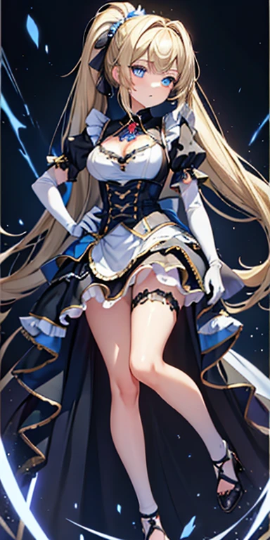Blonde、ponytail、long hair、Russian beauties、Pale blue eyes、Idol、Color: Blue、dance、Fluffy skirt