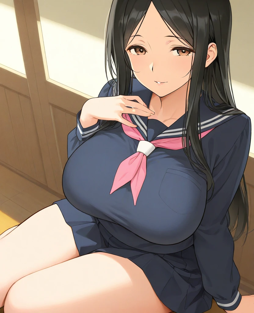 masterpiece, best quality, zodiac_suguha, large breasts, blush, school uniform,