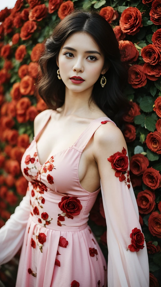 (Best quality, 8k, 32k, Masterpiece, UHD:1.2), Photo of Pretty Japanese woman, 1girl, (RAW photo), (realistic), (photorealistic:1.3), (high res), ultra detailed, Primaballerina_tutu, rose madder tutu, incredibly beautifull face and eyes, loli,, round small face, (gigantic breasts), thin waist, cleavage, forest at dawn, (sweaty)