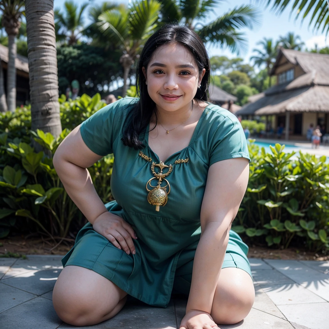(ultra - detailed, 16K resolution, Cinema lenses, rendering by octane), (high resolution:1.18), intricate detail, (masterpiece:1.1), (highest quality:1.1), (1girl, portrait, white hair, blue eyes, short hair, detailed eyes),Wearing kebaya, 1 malay-Indonesian girl, modern plain hot deep neck top and dupatta, shy, medium portrait, watery eyes, wearing blue dark green kebaya, ((big breasts)), black bokeh background, well-proportioned body,, chubby massive thighs, full body pose, Hena art on the body, hena art on arms, full body view , wearing red sneakers , Smile while on stage, full body shot of, (cute round face:1.3),big breast, bigtit,perfect fingers, five fingers, beautiful hands, perfect hands. master peace, cute smile.