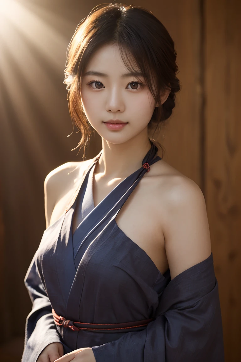 ((best qualtiy、8k masterpieces:1.3))、sharp focus:1.2、(ultra beautiful faces:1.0)、(Slender Abs Beauty:1.0)、(shinny skin:1.0)、photos realistic、A dark-haired、Video Lighting、High-definition eyes and face、Video Lighting、(cowboy shot:1.3)、swim wears、(Korean Cute Actress)、from the front side、medium large breasts、A slight smile、 in kimono