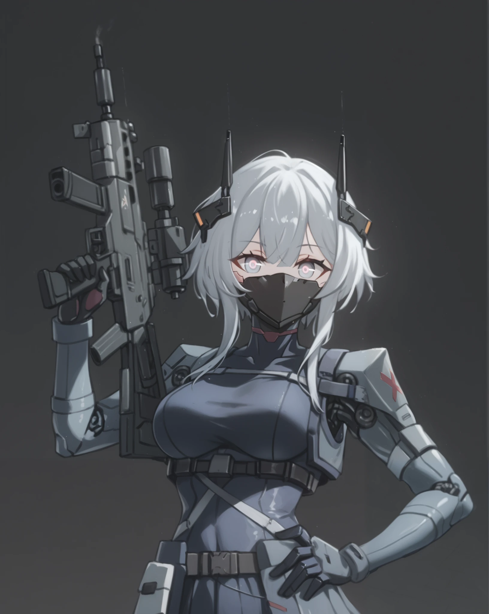 Woman with gun in futuristic outfit, m4 sopmod ii girls frontline, mechanized female warrior, wearing tactical armor, from girls frontline, girls frontline style, details. girls frontline, clear eyes concept art, cyberpunk anime girl mecha, armed, schoolgirl anime character, detailed anime character art, girl in mecha cyber armor, female mecha