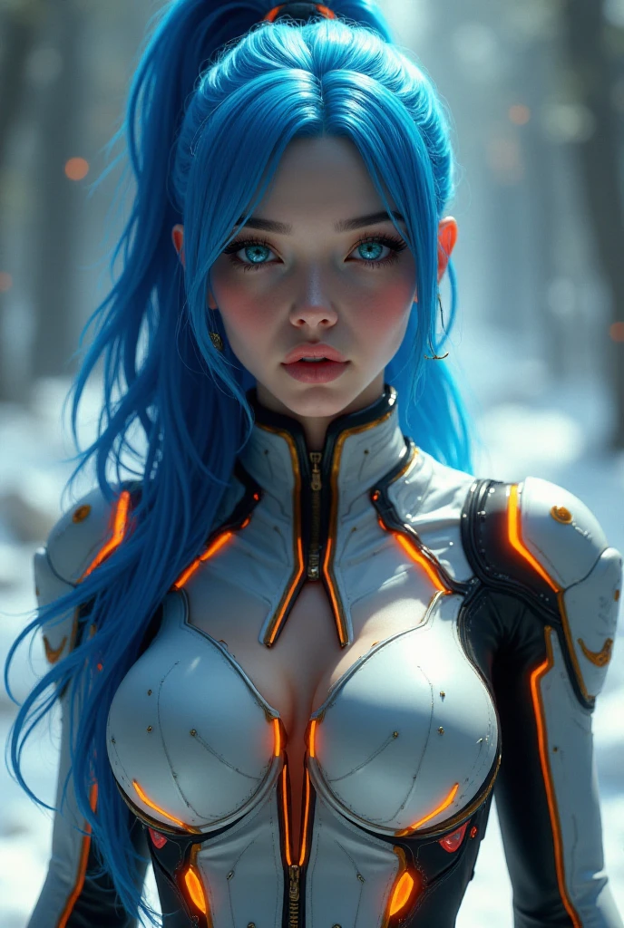 a highly detailed and cinematic sci-fi avatar, facial features with extreme realism, flawless skin, piercing eyes, flowing hair, intricate costume design, futuristic technology, glowing energy effects, dramatic lighting, cinematic composition, hyper-realistic, 8k, masterpiece