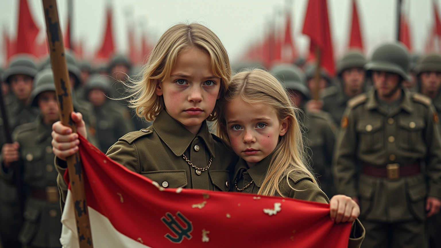 a close-up of a blonde child with long hair and a black hat with a star, URSS, boina preta com uma estrela vermelha, Russo, Russia, kalap, eslavo, boina preta, 1972 soviético, CCCP, plush