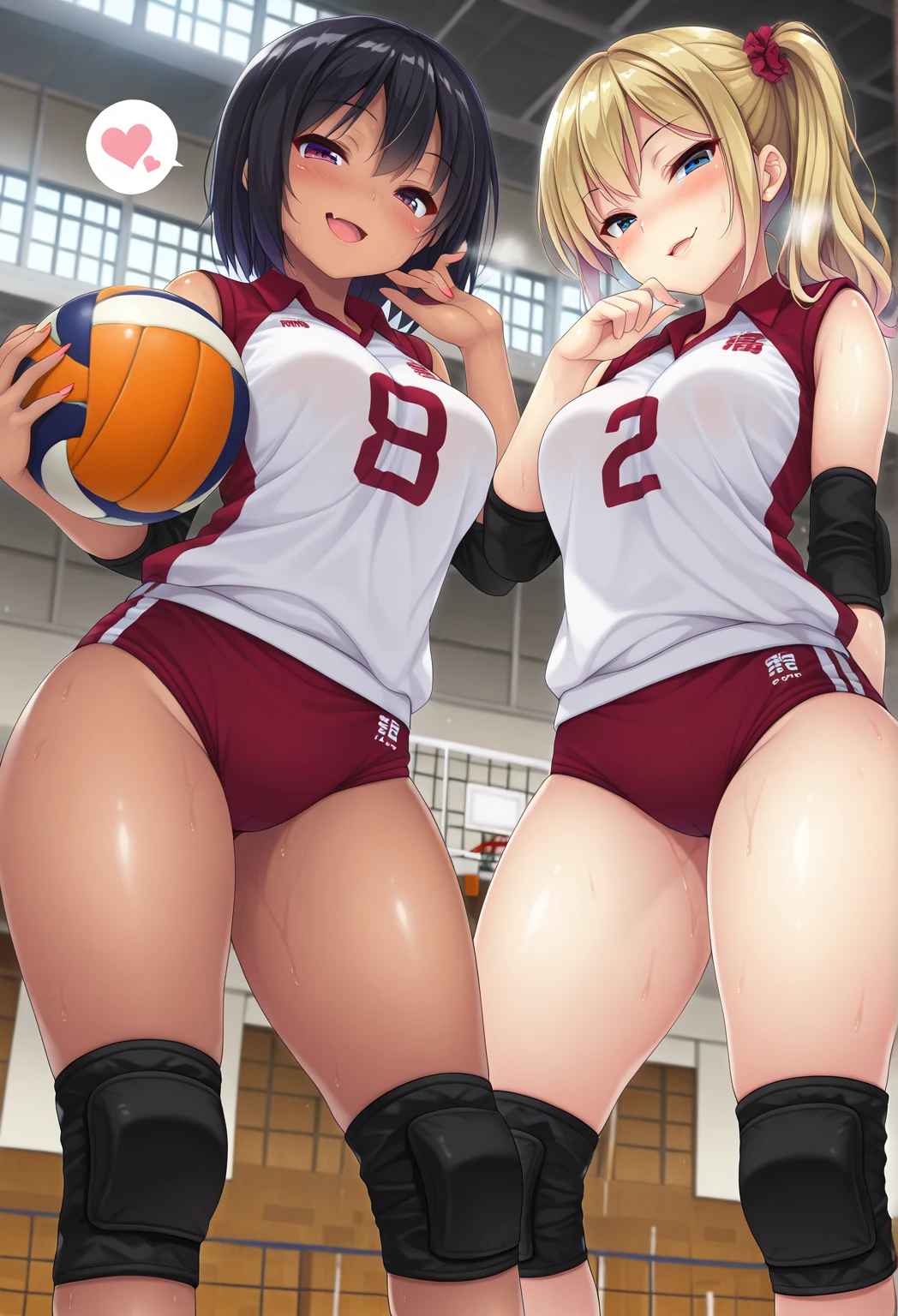 perfect anatomy,8k,masterpiece,realistic,detailed,(2girls:2.2),pussy sandwich, looking back, from behind, (ass:1.3), pussy, lying, yuri, wide angle lens, moonlight, detailed face, delicate facial features, medium breasts, early teen, gleaming skin, skirt,(skinny hips and thighs:1.2),(vagina:1.7),elect nipples, ((school uniform:1.5)), frilled, cameltoe, sweat, steam, love juice,(anus:0.5) sea through,((2girl : 1.8)), high-definition images, ((anatomically complete:1.2)), accurate legs, atmospheric perspective, 8k, super detail, accurate, best quality, two shot, two women, ((volleyball player :1.6)), different color clothes, ((show off nipples:1.9)), ((show off pussy:1.5)), ((spread pussy:1.5)), open mouth, open legs, (ecstasy face), (drooping eyes, blush sleepy), slut, (showing off her areola), masturbation, outdoor, in Kyoto town, ((crouching on grass), sitting line up, cute face, accurate arms, 8K, masterpiece, perfect legs, perfect hands, perfect arms, perfect body, (different hair style:1.3), (different face:1.3), ((hair up)), 1girl is black hair and another girl is blonde hair, natural pause, balanced body, skirt lift, ((no extra legs)), no extra hands, no long neck, natural, 2 legs, 2 hands, ((open clothes:1.5)), ((two girls lined up)), Both of them have their clothes open, ((large breasts)), female public hair, Both of them have their clothes open, one small pussy, natural skin, ((looking at viewer)), from below, accurate fingers,