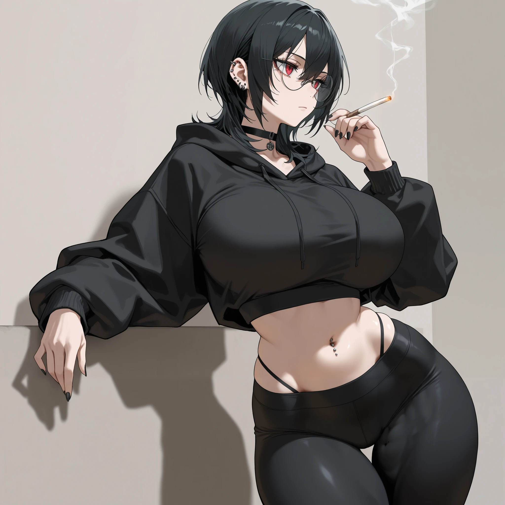205 ((short hair)), 20-year-old female, In underwear、Put a cardigan over your shoulderask on mouth、wearing mask,Black Hair、ear piercing、Necklace around the neck、massive fart, yellow smoke, body bending forward, lifting a leg, hand on stomach, posing4