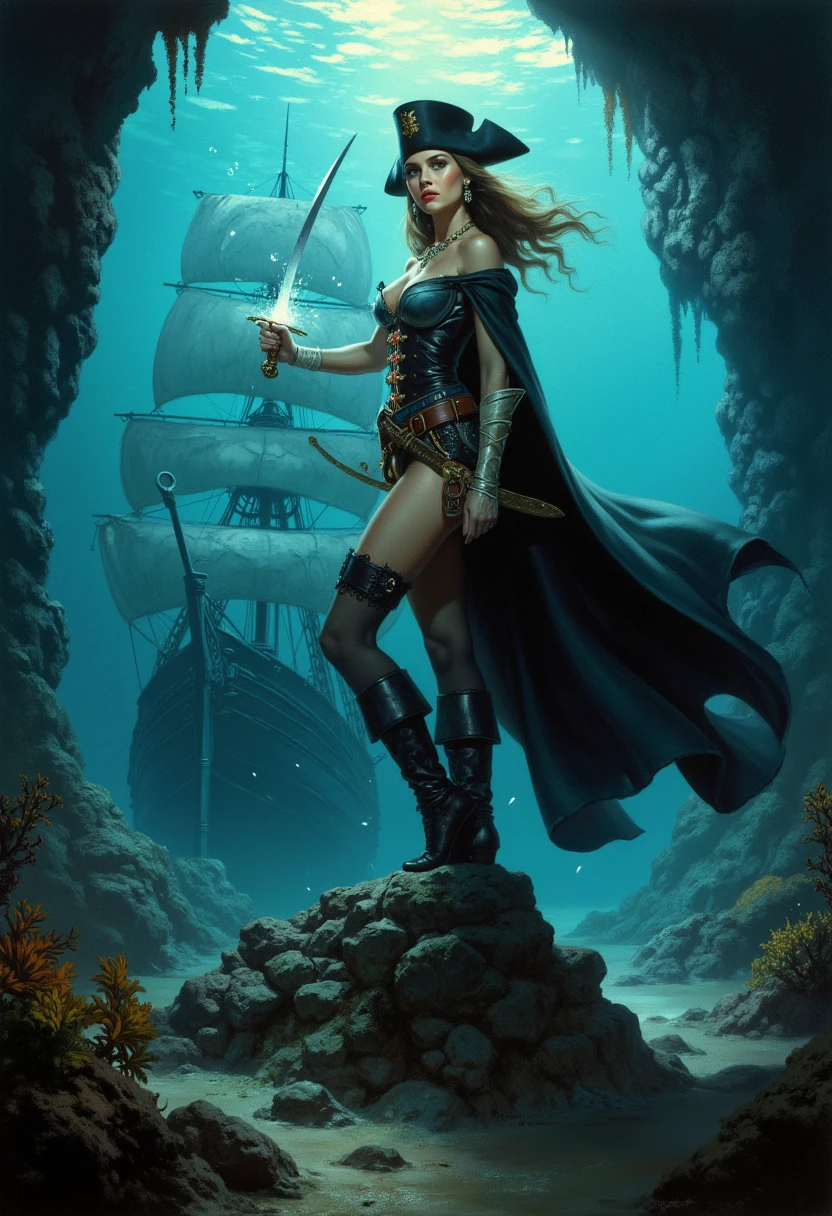detailed digital illustration of windswept castle ruins, sorceress Emma Watson, masterpiece, art by card-style