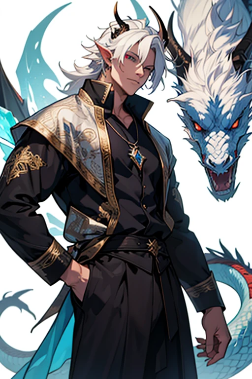 Handsome male. 6 ft 5 tall man. White hair. Short hair. Grey eyes. Eyepatch. Earrings. Toned body. Muscular male. Traditional chinese clothes. Genshin Impact. Wears eyepatch. Hydro vision. Bulge in pants