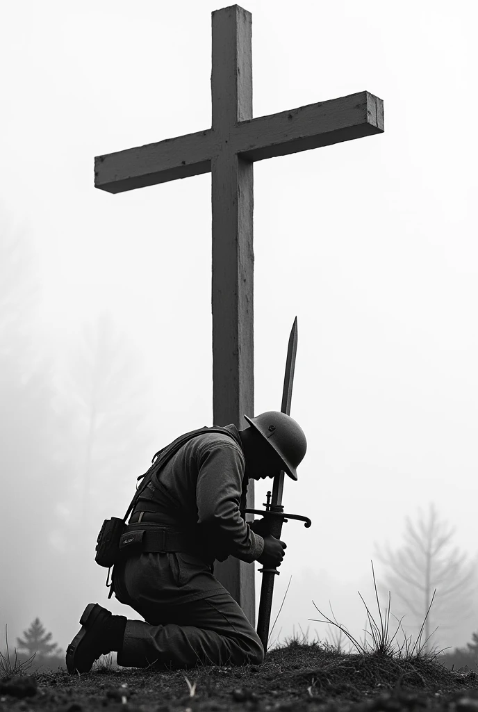 A cross in a war scene, drawing style 