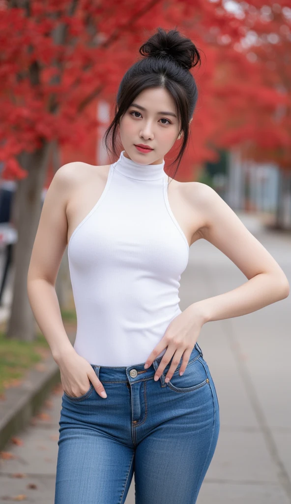 ((Highest quality, 8k, masterpiece :1.3)),model,outside,Tokyo Disneyland,Cinderella Castle,Fountain and pond,(Full Body Shot),,Saggy breasts,Sexy pose,Looking into the camera,Red lipstick:1.2,Dark lipstick:1.2, double eyelid,White T-shirt,Yellow Jacket,(Navy blue tight skirt),(masterpiece: 1.3), (Maximum resolution: 1.4), (Ultra-high resolution: 1.2), Cinematic Light, Ultra-high resolution, Detailed eyes and skin, 8k resolution, Perfect Style, Beautiful expression,Highly detailed face,Glossy Lips:1.2,Straight Hairstyles,look forward to,Very tall,blue sky