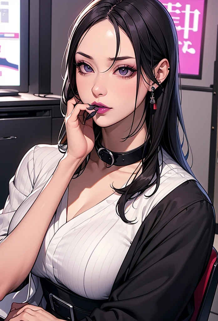 hica anime con pantalones cortos de cuero negro y una camisa blanca posando para una foto., anime moe art style, realistic anime art style, suave anime cg art, estilo de arte anime realista, estilo anime realista 3d, ilya kuvshinov con pelo largo, pintado en estudio de pintor anime, estilo de realismo anime, digital anime illustration, chica anime atractiva