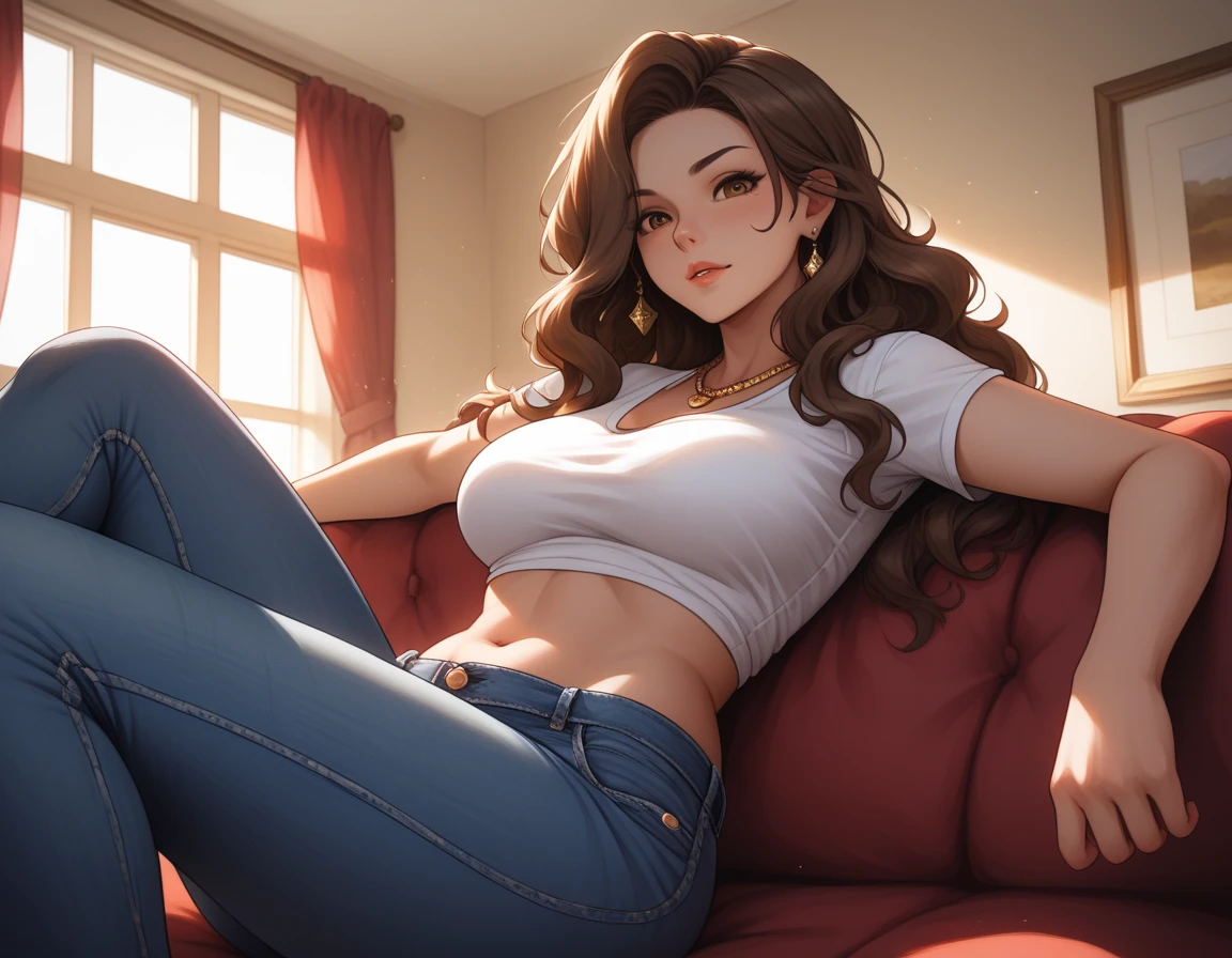 Uma mulher nua mostrando os seios e a sua